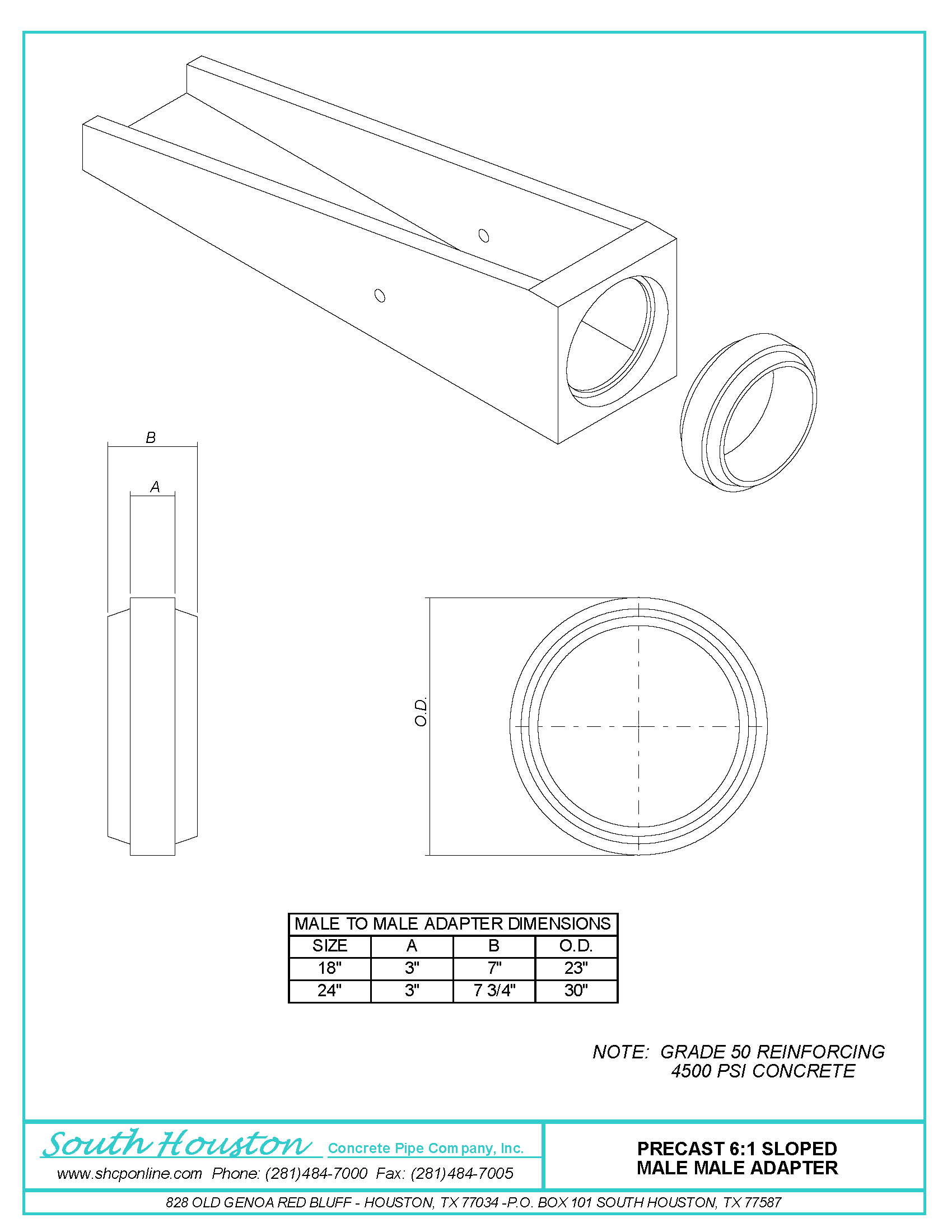 Precast 6:1 Sloped Male Male Adapter