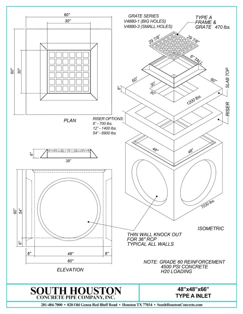 South Houston Concrete Precast Type A Storm Inlet w/ Slab Top and optional riser