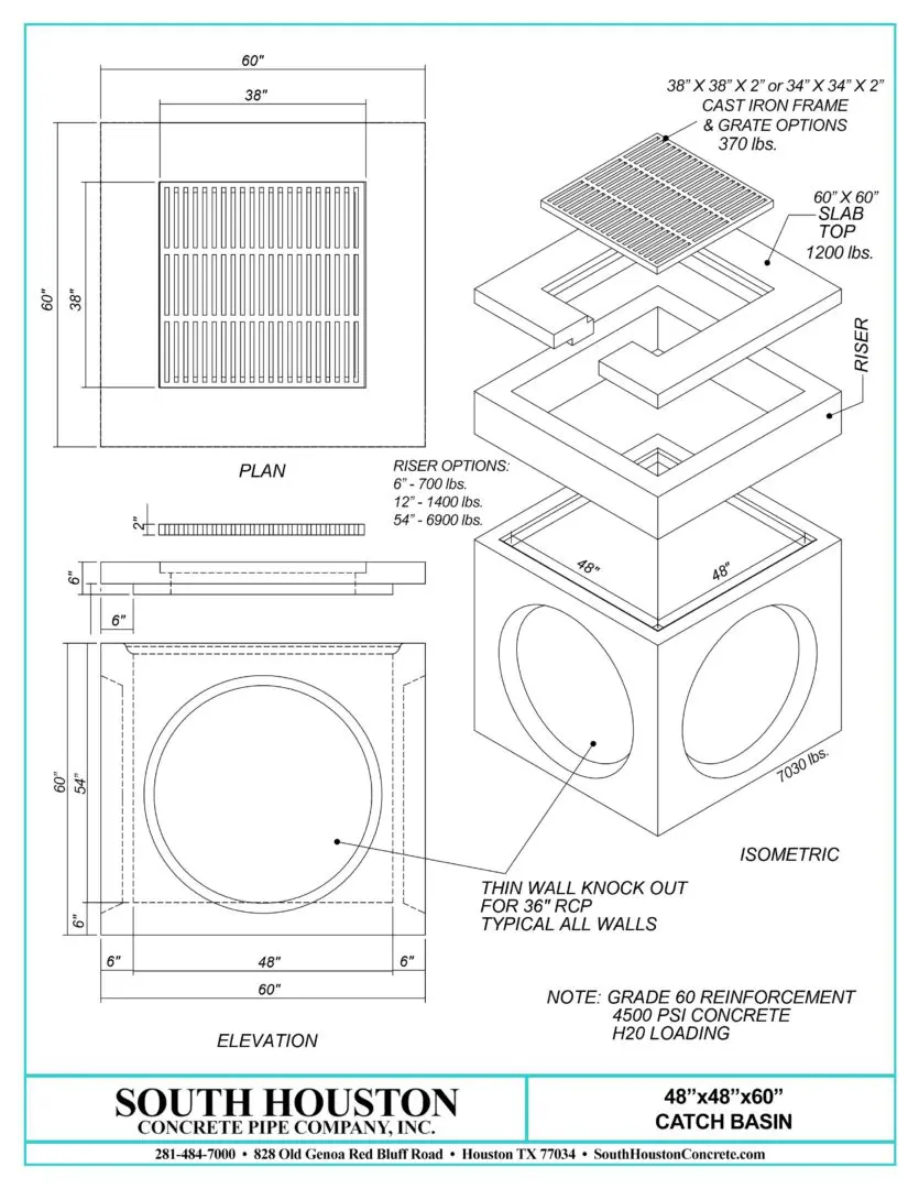 South Houston Concrete Precast Catch Basin w/ Slab Top and optional riser